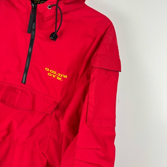 Vtg 90s Gold’s Gym Mens Windbreaker Jacket Red Sz Medium Anorak 1/4 Zip Hooded - Picture 7 of 16